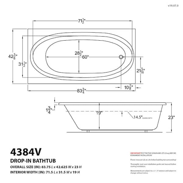 Imperial 7 ft. Acrylic Center Drain Rectangular Drop-in Non-Whirlpool Bathtub in White Imperial 7 ft. Acrylic Center Drain Rectangular Drop-in Non-Whirlpool Bathtub in White