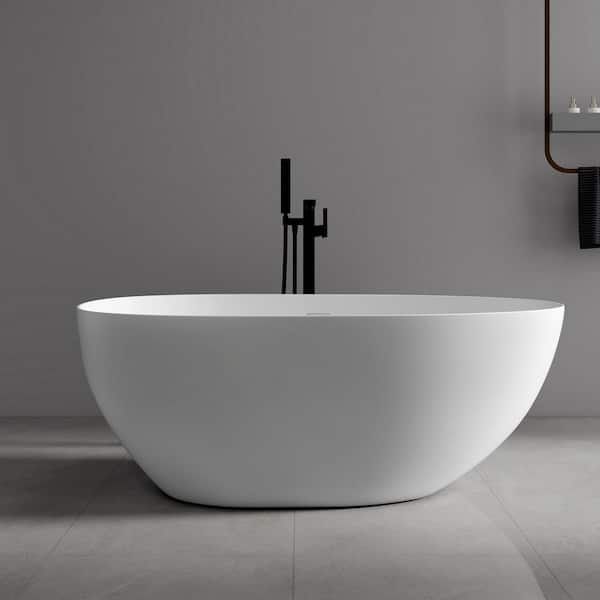 Verna 59 in. x 31 in. Stone Resin Freestanding Soaking Bathtub in White