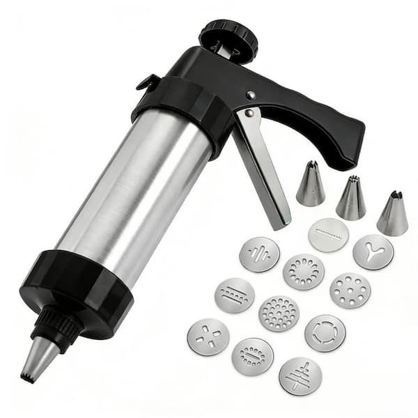 Stainless Steel 21-Piece Cookie Press Set with 13 Discs and 8 Tips for Baking and Decorating