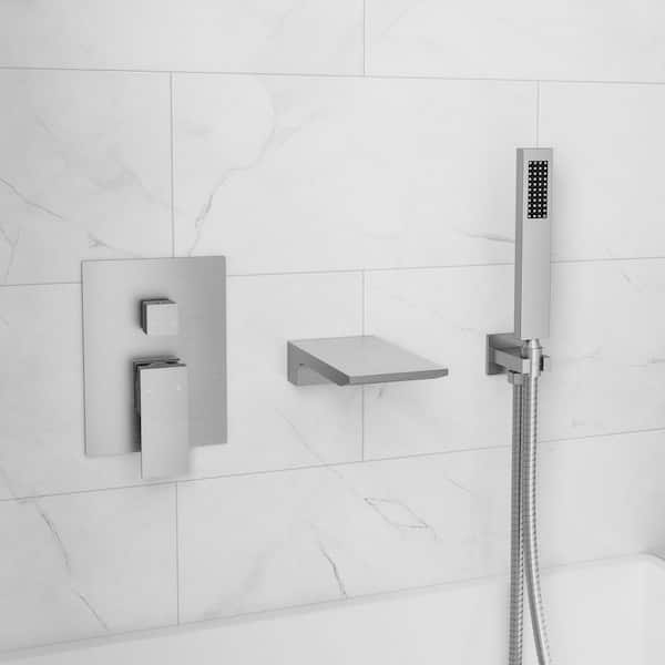 Rainspire Double Handles 2-Spray Wall Mount Roman Tub Faucet with Hand Shower 1.8 GPM in Brushed Nickel (Valve Included)