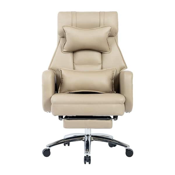 Unbranded Beige Swivel Ergonomic Adjustable Height Office Chair with Lumbar Support Headrest and 155° Reclining