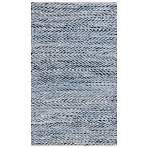 Natura 4 ft. x 6 ft. Blue/Light Gray Chevron Striped Distressed Area Rug