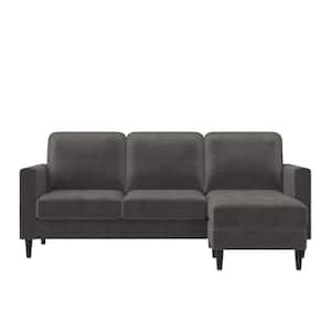 Strummer Light Gray Velvet Reversible 3-Seater L-Shaped Sectional Sofa Couch