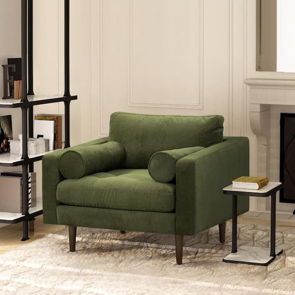 Poly and Bark Napa Fabric Lounge Arm Chair in Distressed Green