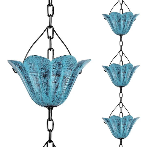 Blue Tulip Cup Series 8. 5FT Blue Metal Rain Chain for Gutters 1-Pack