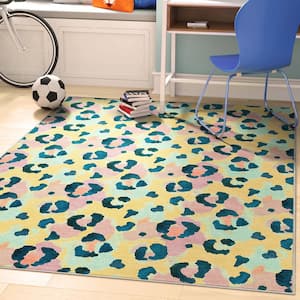 Yellow Coral 7 ft. 10 in. x 9 ft. 10 in. Animal Prints Leopard Contemporary Pattern Area Rug