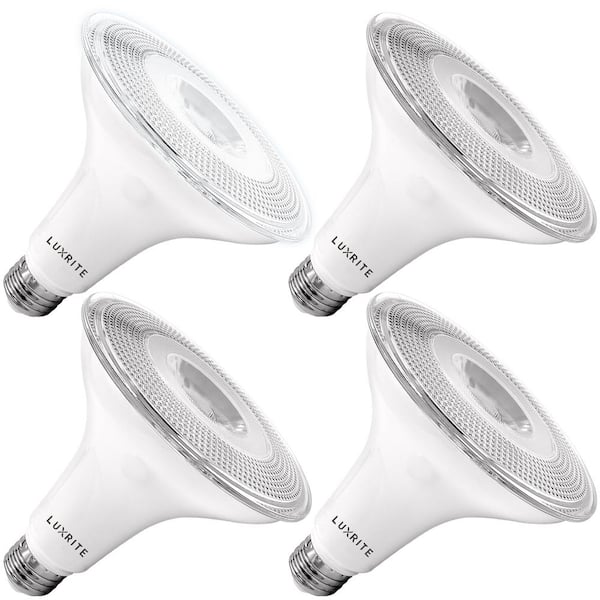 LUXRITE 90-Watt Equivalent PAR38 Dusk to Dawn Sensor LED Light Bulb E26 Base 5000K Bright White (4-Pack)