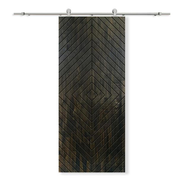 CALHOME 30 in. x 80 in. Charcoal Black Stained Pine Wood Modern Interior Sliding Barn Door with Hardware Kit