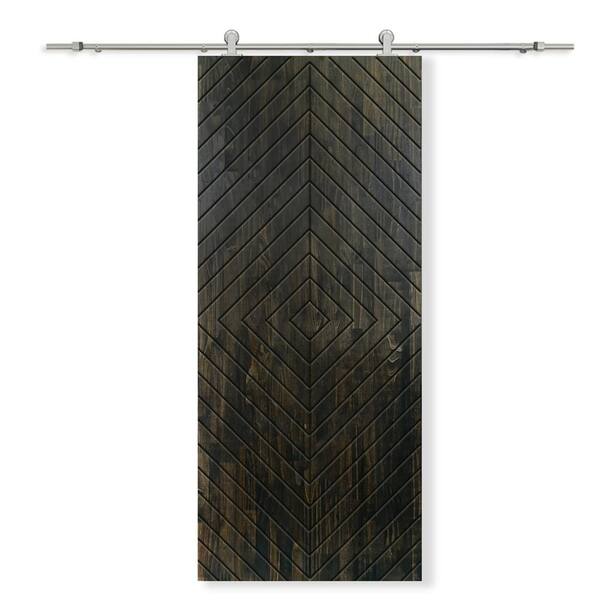 CALHOME 24 in. x 84 in. Charcoal Black Stained Pine Wood Modern Interior Sliding Barn Door with Hardware Kit