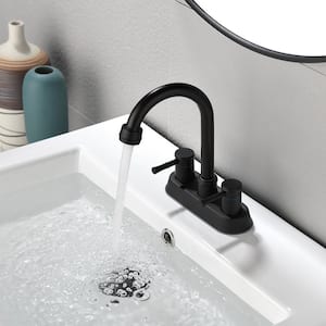 4 in. Centerset 2-Handle Bathroom Faucet with Copper Pop-Up Drain and 2 Water Supply Lines in Matte Black