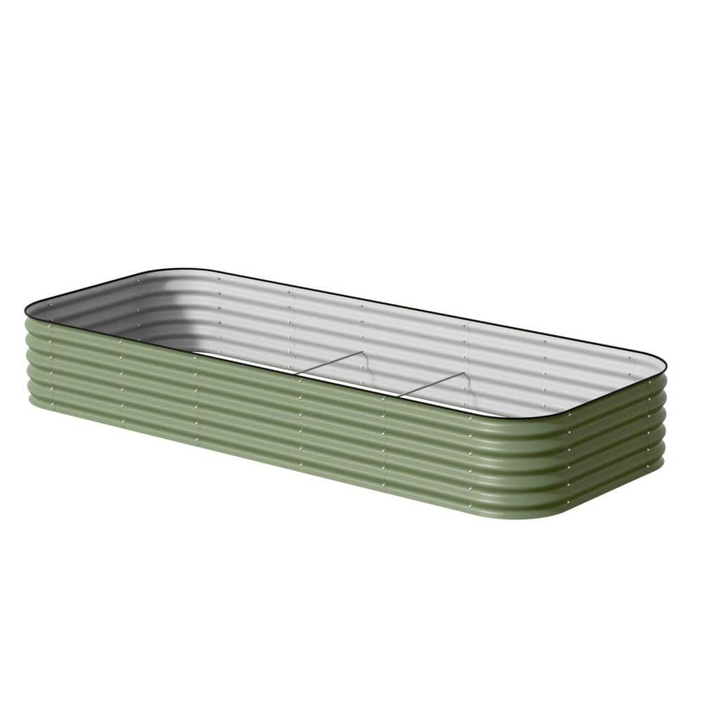 Classic Olive Green Metal Oval Raised Garden Bed with Modular X-In-1 Kit (120 in. L x 48 in. W x 17 in. H)