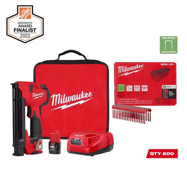 Milwaukee M12 Cordless Cable Stapler Kit with 2.0Ah Battery, Charger