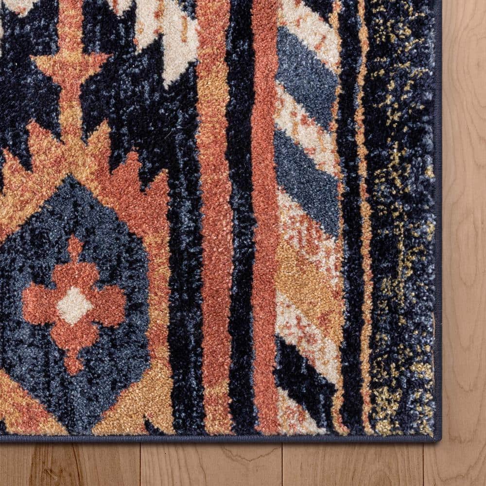 Blue Southwestern Tribal Synthetic 8' x 10' Reversible Area Rug