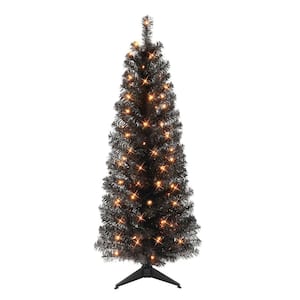 4.5 ft Pre-lit Black Tinsel Artificial Christmas Tree
