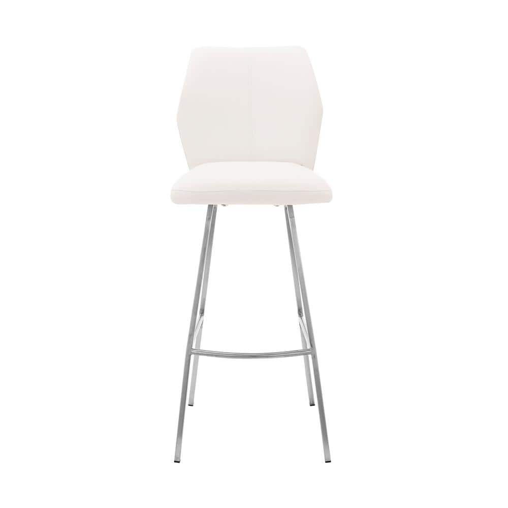 White Faux Leather 30" Swivel Bar Stool with Brushed Stainless Steel