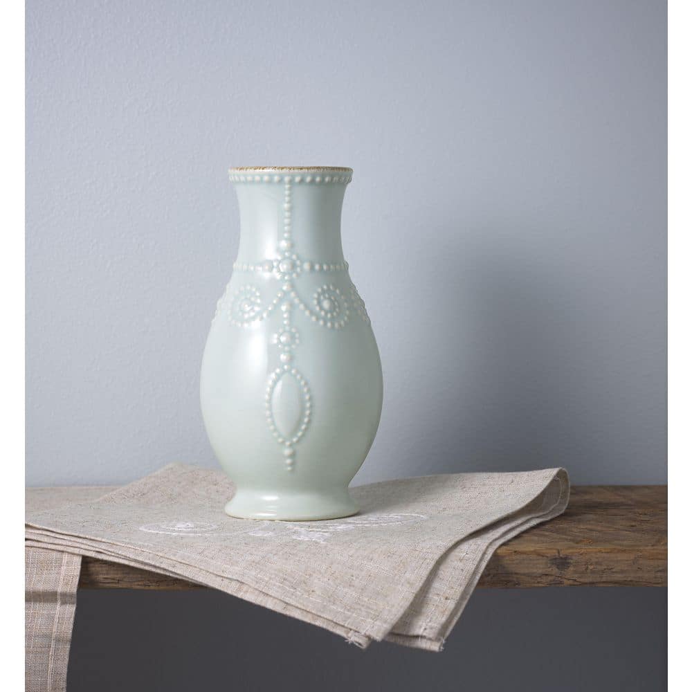 Ice Blue Ceramic Fluted Table Vase 8.7''