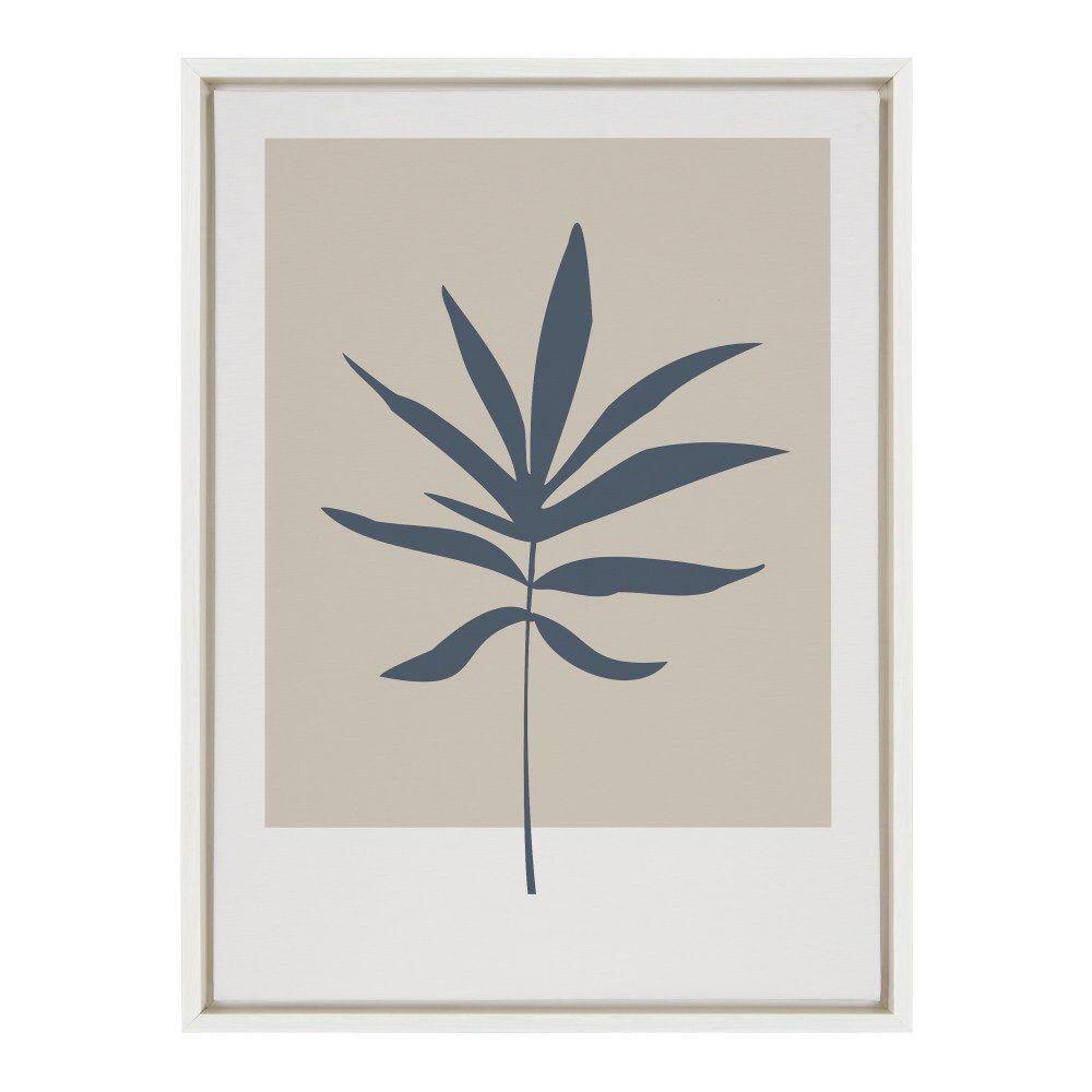 Muted Tan and Blue Botanical Leaf Framed Canvas Wall Art