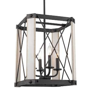 Wrightwood 60-Watt 4-Light Textured Black Farmhouse Pendant Light, No Bulb Included