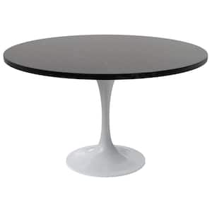 Verve Modern Black Engineered Wood 48 in. Tabletop with Pedestal Base Dining Table 4-Seater