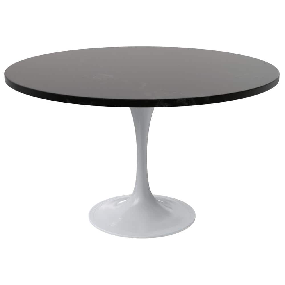 Verve Black Round MDF Dining Table with White Steel Pedestal Base