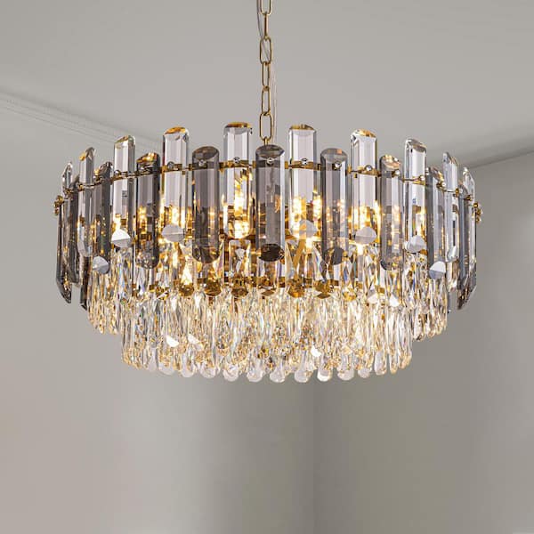 24 in. Modern Glam Soft 13-Light Gold Round Crystal Chandelier for Kitchen Island Dinning Table Living Room