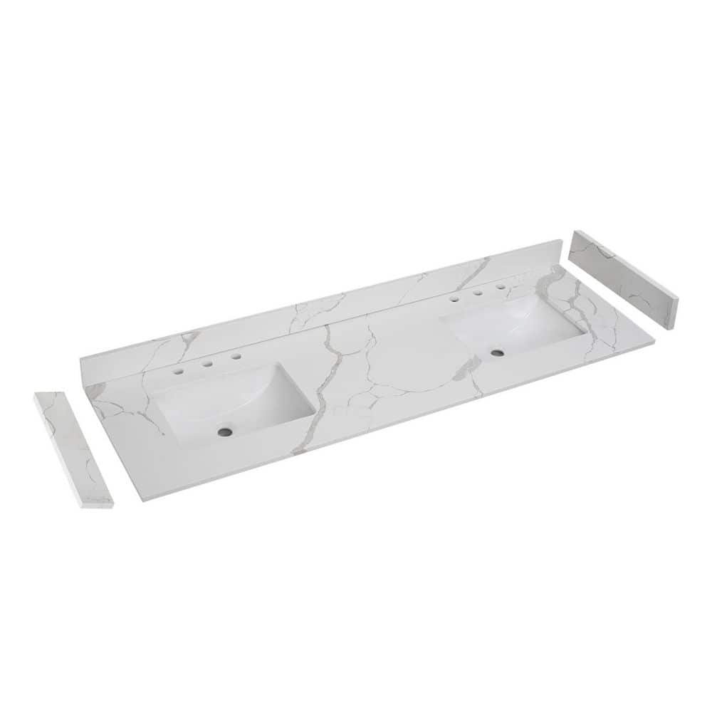 Carrara Luna 72 in. W x 22 in. D Quartz White Rectangular Double Sink Bathroom Vanity Top in Calacatta River price history on PriceWatchPro