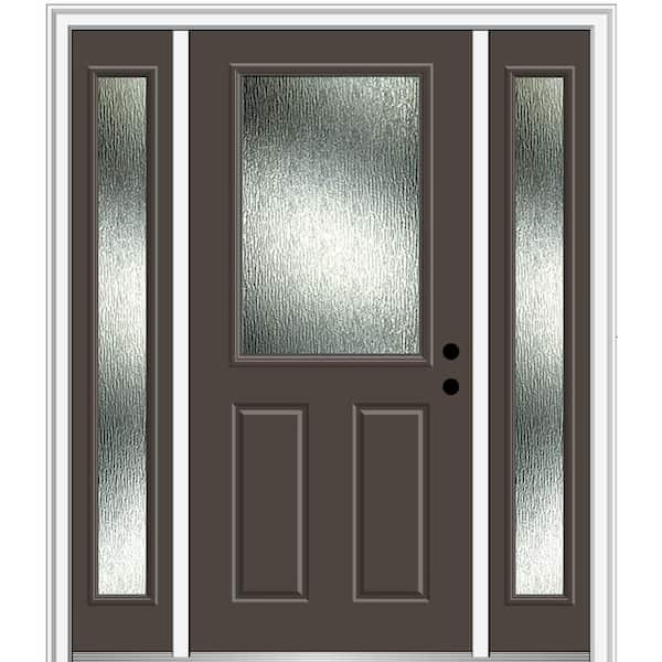 MMI Door 64 in. x 80 in. Left-Hand Inswing Rain Glass Brown Fiberglass Prehung Front Door on 4-9/16 in. Frame