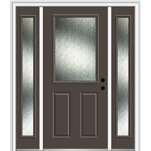 MMI DOOR 64 in. x 80 in. Left-Hand Inswing Rain Glass Brown Fiberglass Prehung Front Door on 4-9/16 in. Frame