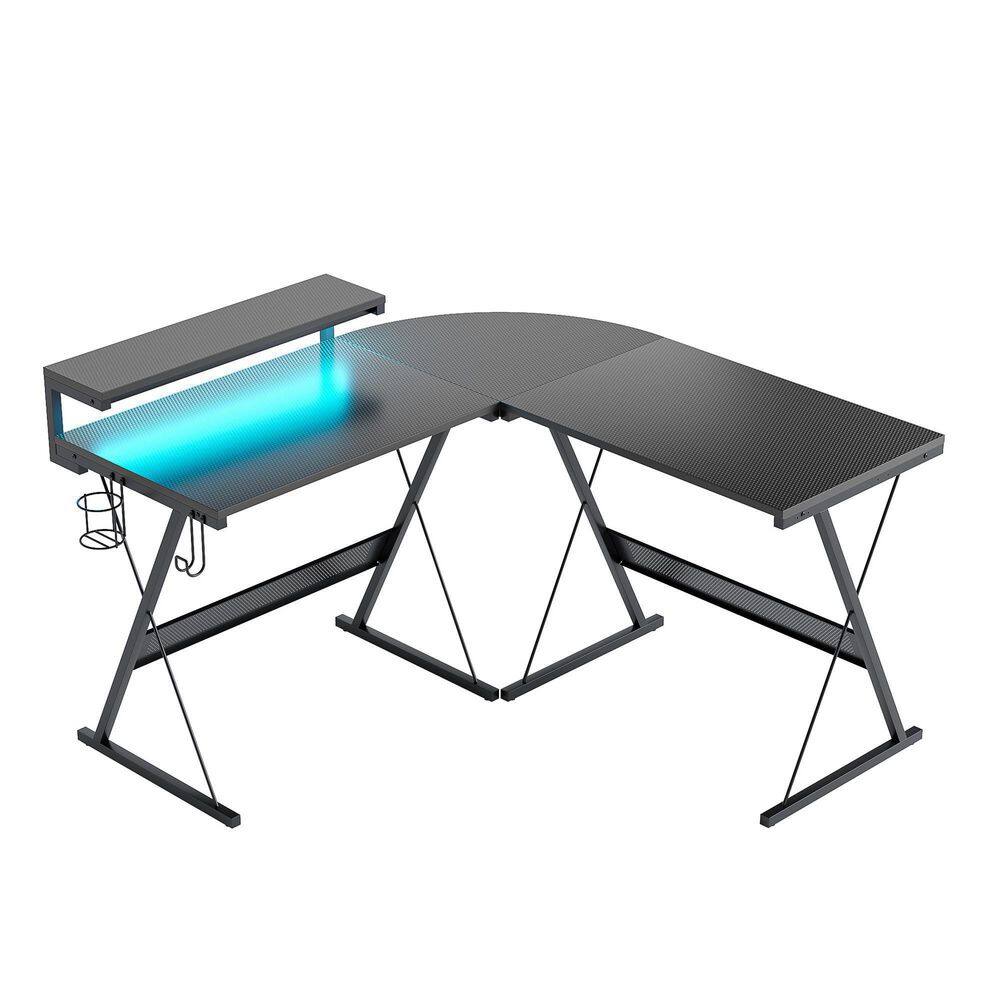 Bestier 50.51 in. Black Carbon Fiber LShaped Computer Desk D113KBLK