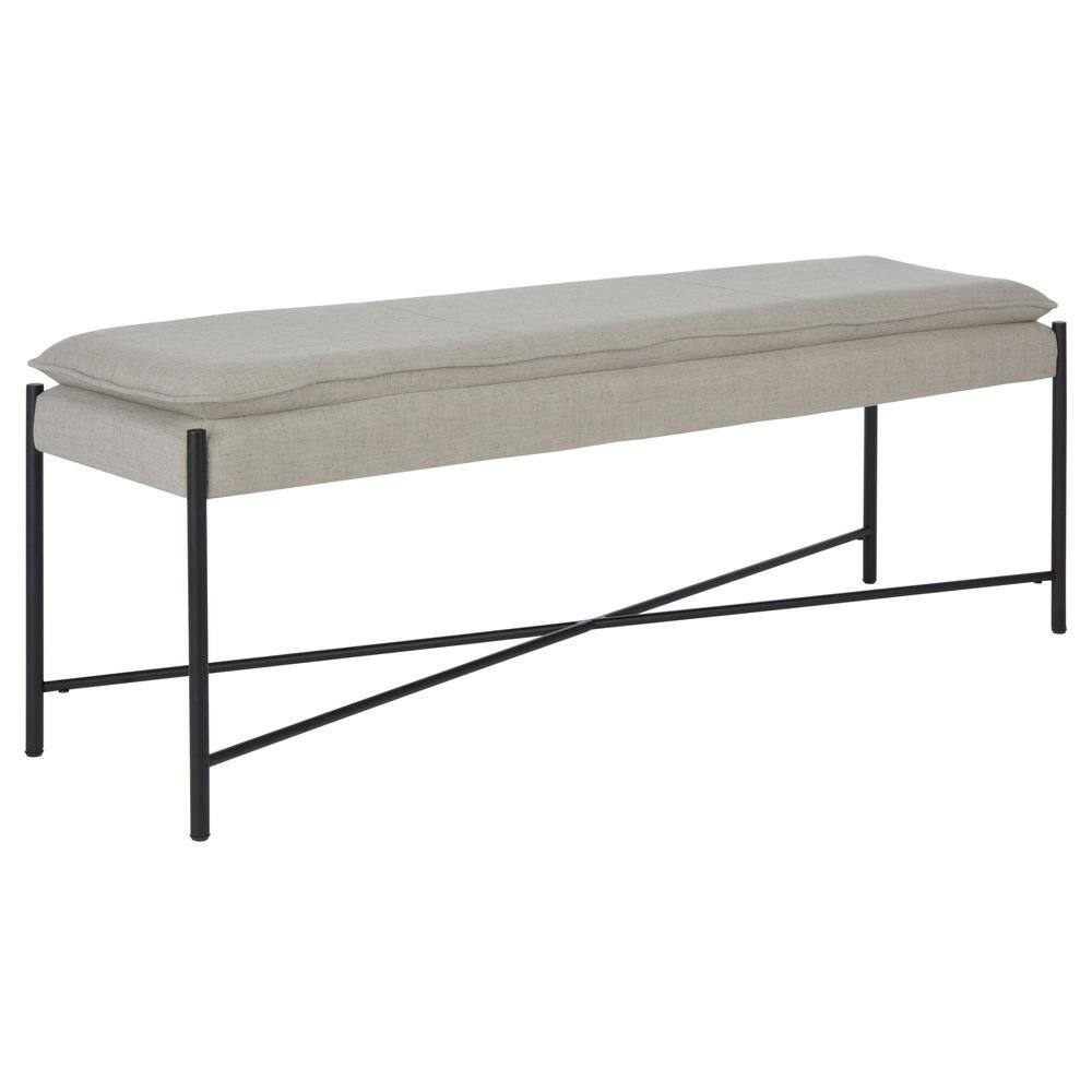 Light Grey Linen Cushioned Minimalist X Bench