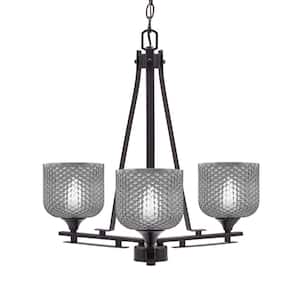 Ontario 19.25 in. 3-Light Dark Granite Geometric Chandelier for Dinning Room with Smoke Shades No Bulbs Included