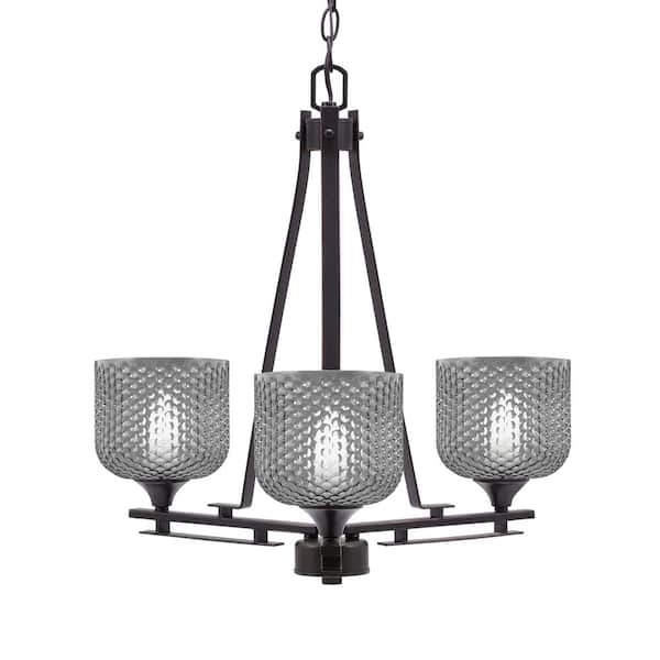 Unbranded Ontario 19.25 in. 3-Light Dark Granite Geometric Chandelier for Dinning Room with Smoke Shades No Bulbs Included