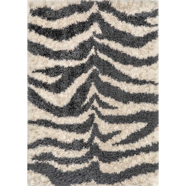 nuLOOM Jolicia Zebra Transitional Shag Ivory 5 ft. 3 in. x 7 ft. 6 in. Area Rug