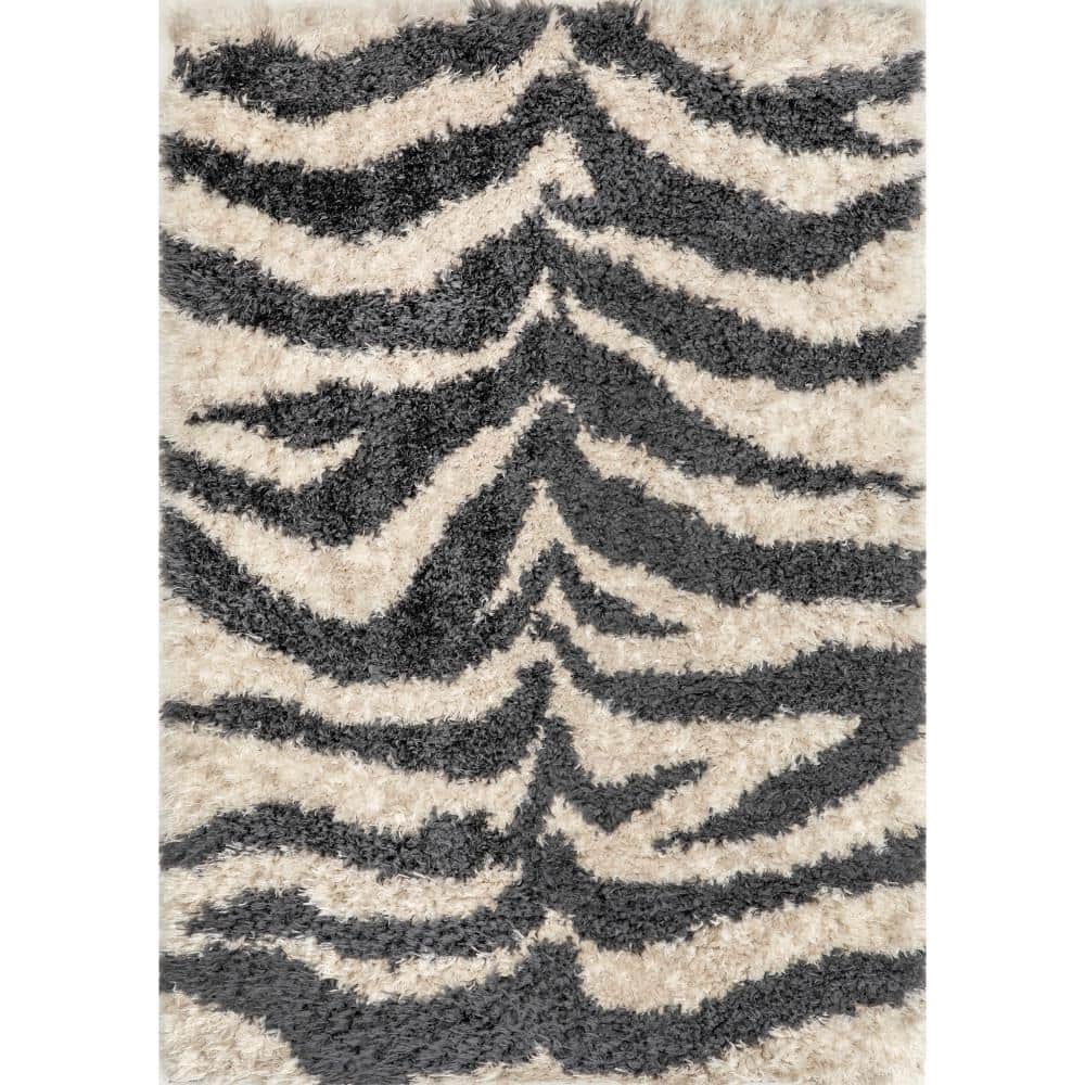 nuLOOM Jolicia Zebra Transitional Shag Ivory 7 ft. 10 in. x 10 ft. Area