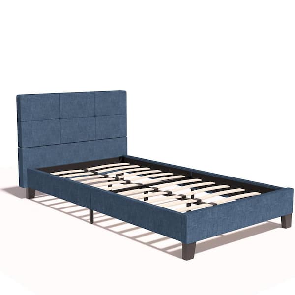 44 88 In W Blue Metal Frame Twin, Flat Bottom Bed Frame Full Size