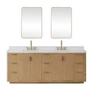 Cádiz 84 in. W. x 22 in. D x 34 in. H Double Bath Vanity in Washed Ash Gray with White Composite Stone Top and Mirror