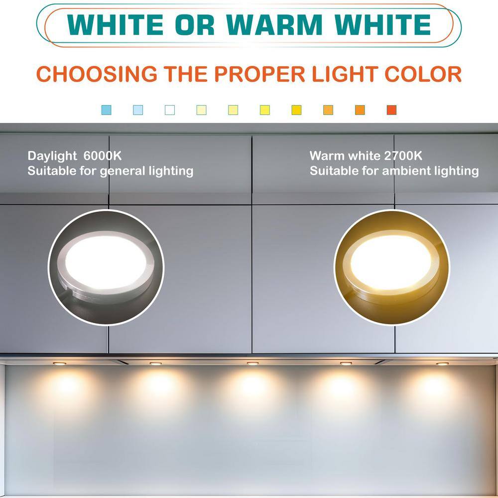 Super Bright White Aluminum LED Under Cabinet Puck Light 2-Pack