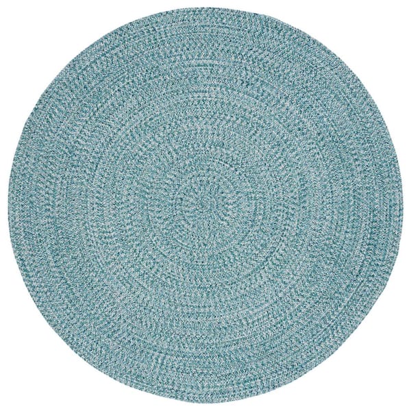 SAFAVIEH Braided Teal/Green 3 ft. x 3 ft. Machine Washable Concentric Woven Round Area Rug