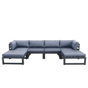 6 pieces Aluminum Outdoor Sectional Set sofa with Gray Cushions Outdoor sofa 4 pieces+2 ottomans