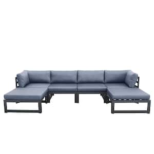 6 pieces Aluminum Outdoor Sectional Set sofa with Gray Cushions Outdoor sofa 4 pieces+2 ottomans