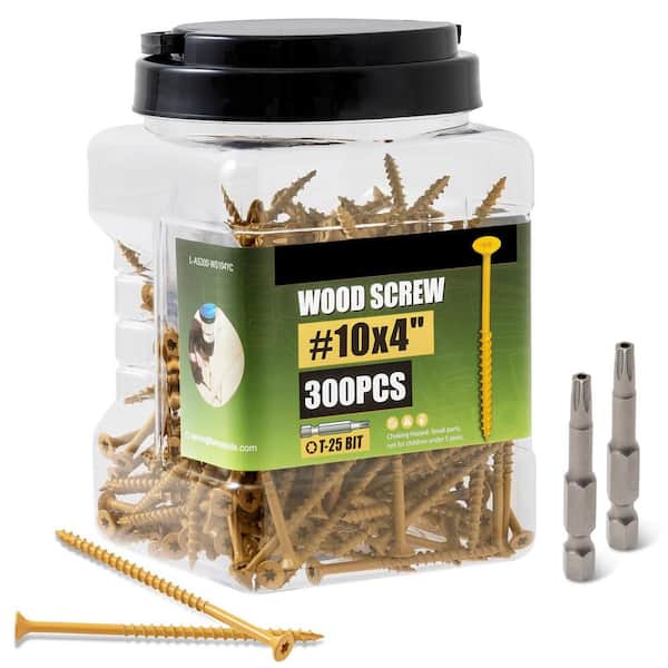 Afoxsos Rust Resistant Tan Exterior Wood Screws 4 in. Self-Tapping Deck Screws Star Drive Head (300-Pack)