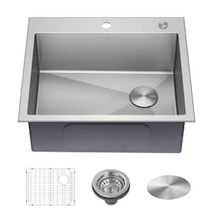 Loften 25 in. Drop-In Single Bowl 18 Gauge Stainless Steel Kitchen Sink with Accessories
