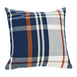 Blue 20 in. Square Plaid Cotton Decorative Throw Pillow Cover