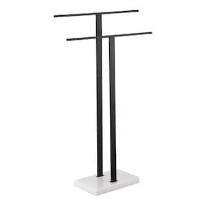 Bathroom Freestanding Towel Rack 2-Tier 33 in. H with Marble Base 18/8 Stainless Steel Matte Black