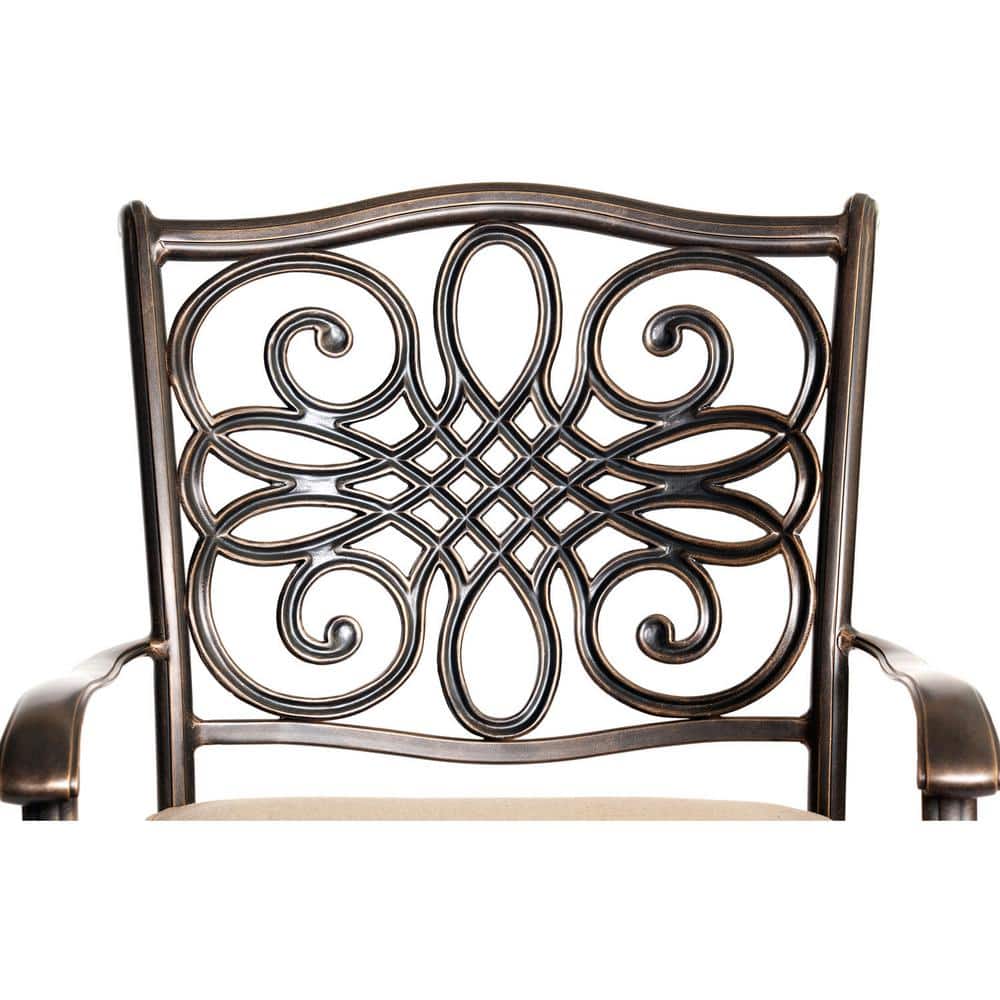 Tan Elegance 48" Aluminum High-Dining Fire Pit Set with 4 Swivel Chairs