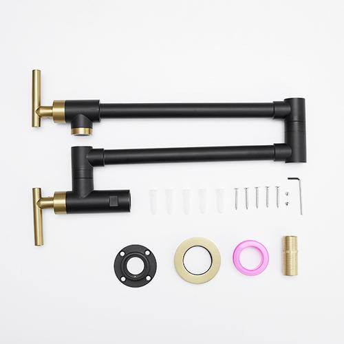Black and Gold Wall Mounted Double Handle Pot Filler Faucet