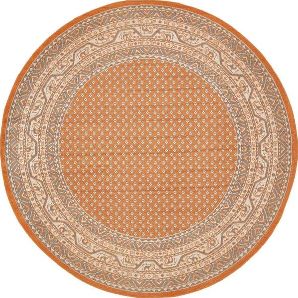 Unique Loom Williamsburg Allover Orange 8' 0 x 8' 0 Round Rug