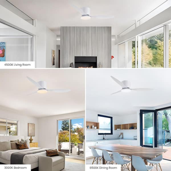 52 in. Modern White Flush Mount Standard LED Ceiling Fan with Remote and Color Temp