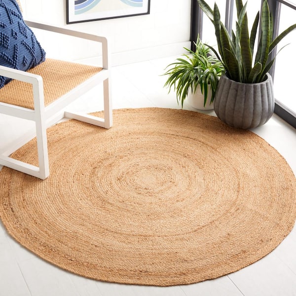 Natural Fiber Beige 5 ft. x 5 ft. Solid Color Round Area Rug