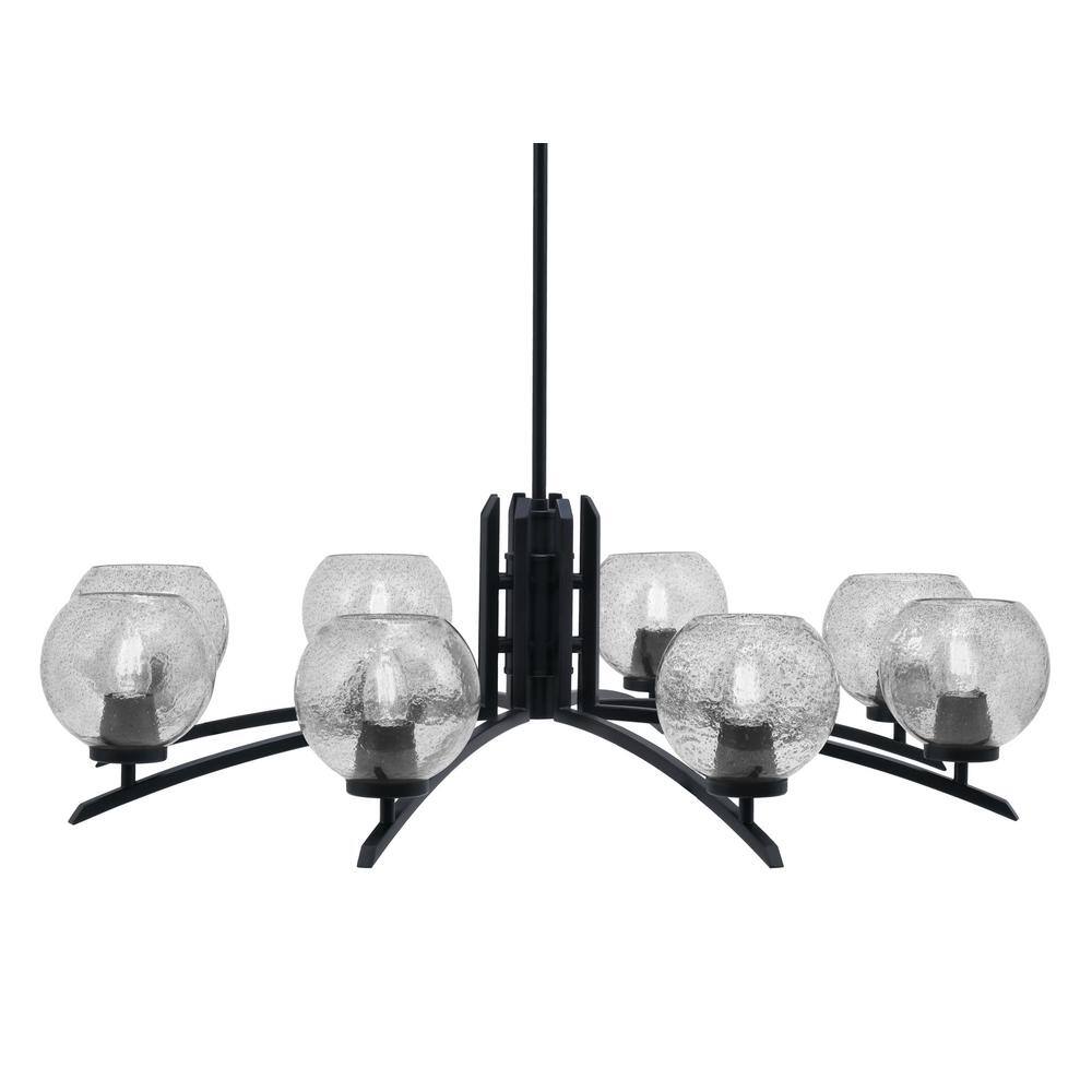 Siena 35.75 in. 8 Light Matte Black Chandelier with Smoke Bubble Glass Shad